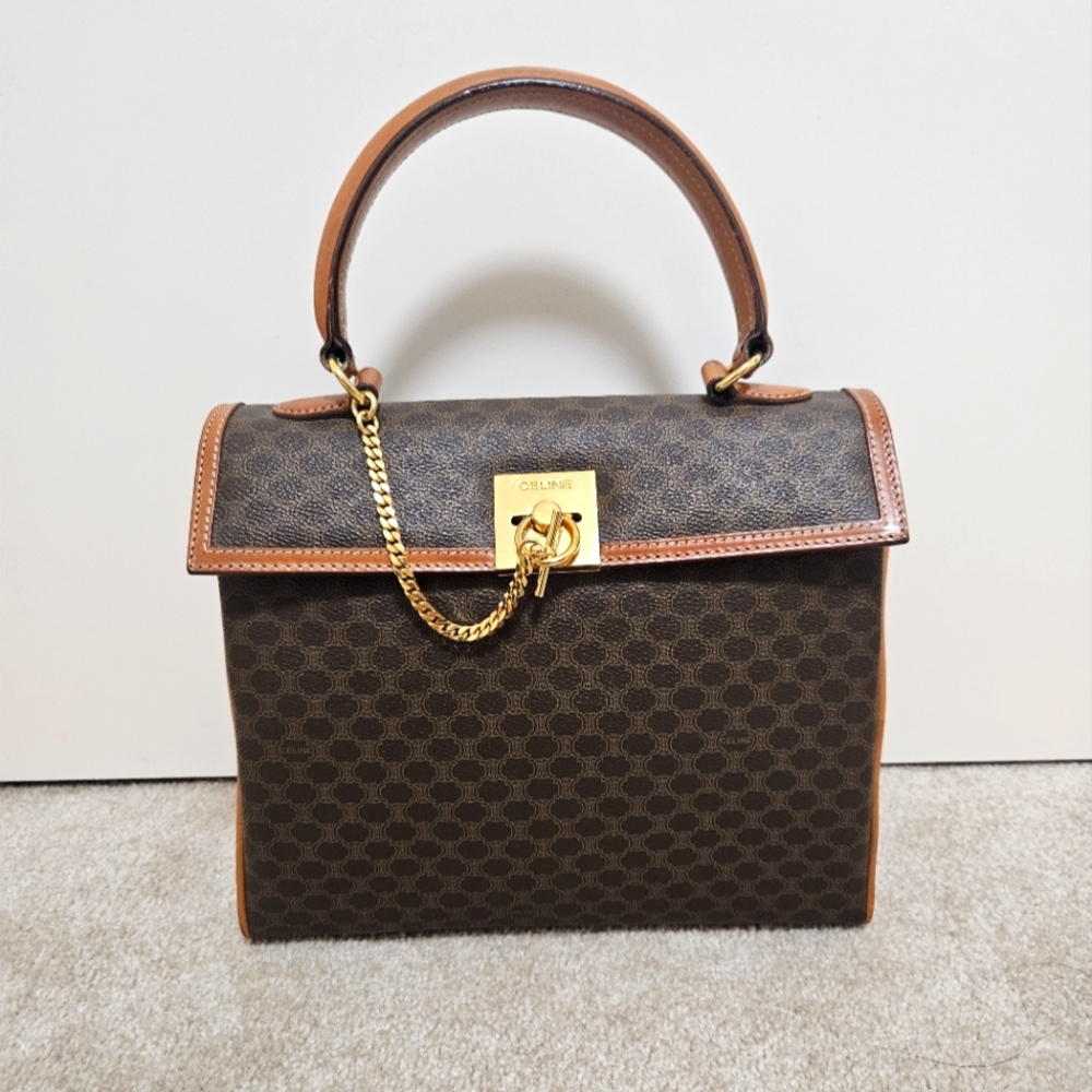 Celine Vintage Monogram Macadam Trapeze-shaped Tote Bag